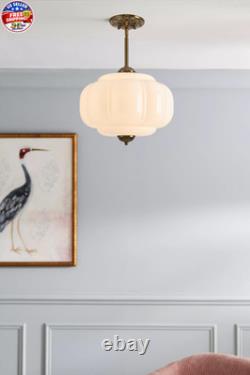 Milk Glass Ceiling Light Fixture, 15 Vintage Semi Flush Mount Pendant Light wit