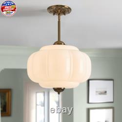 Milk Glass Ceiling Light Fixture, 15 Vintage Semi Flush Mount Pendant Light wit