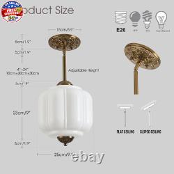 Milk Glass Ceiling Light Fixture Antique Brass Semi Flush Mount Pendant Light