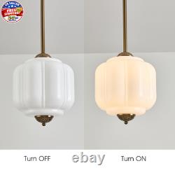 Milk Glass Ceiling Light Fixture Antique Brass Semi Flush Mount Pendant Light