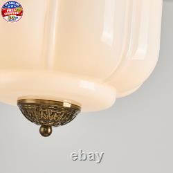 Milk Glass Ceiling Light Fixture Antique Brass Semi Flush Mount Pendant Light