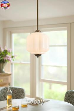 Milk Glass Ceiling Light Fixture Antique Brass Semi Flush Mount Pendant Light