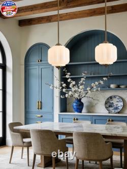 Milk Glass Ceiling Light Fixture Antique Brass Semi Flush Mount Pendant Light