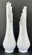 Milk Glass Fenton Hobnail Swung Vase Pair 13.5 & 12.25 Mcm