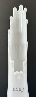 Milk Glass Fenton Hobnail Swung Vase Pair 13.5 & 12.25 MCM