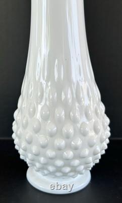 Milk Glass Fenton Hobnail Swung Vase Pair 13.5 & 12.25 MCM
