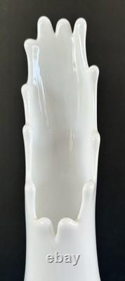Milk Glass Fenton Hobnail Swung Vase Pair 13.5 & 12.25 MCM