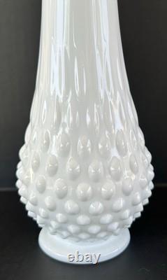 Milk Glass Fenton Hobnail Swung Vase Pair 13.5 & 12.25 MCM