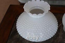 Milk Glass Hobnail Vintage Hanging Light Fixture With Black Wrought Iron Accent