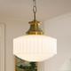 Milk Glass Pendant Light, 10.63 White Pleated Glass Chandelier, Vintage Brass A