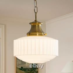 Milk Glass Pendant Light, 10.63 White Pleated Glass Chandelier, Vintage Brass A