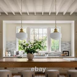 Milk Glass Pendant Light, 10.63 White Pleated Glass Chandelier, Vintage Brass A