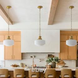 Milk Glass Pendant Light, 10.63 White Pleated Glass Chandelier, Vintage Brass A