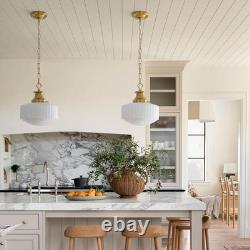 Milk Glass Pendant Light, 10.63 White Pleated Glass Chandelier, Vintage Brass A