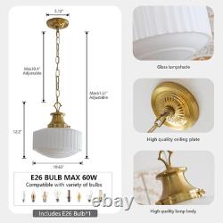 Milk Glass Pendant Light, 10.63 White Pleated Glass Chandelier, Vintage Brass A