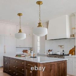 Milk Glass Pendant Light, 10.63 White Pleated Glass Chandelier, Vintage Brass A