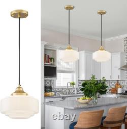 Milk Glass Pendant Light 9.84 Vintage Schoolhouse Chandelier Gold Mid Century M