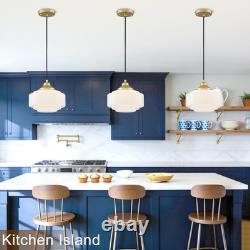 Milk Glass Pendant Light 9.84 Vintage Schoolhouse Chandelier Gold Mid Century M