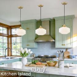 Milk Glass Pendant Light 9.84 Vintage Schoolhouse Chandelier Gold Mid Century M