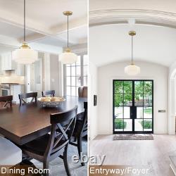 Milk Glass Pendant Light 9.84 Vintage Schoolhouse Chandelier Gold Mid Century M