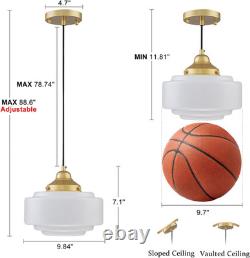 Milk Glass Pendant Light 9.84 Vintage Schoolhouse Chandelier Gold Mid Century M