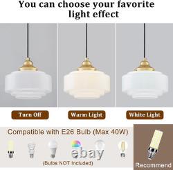 Milk Glass Pendant Light 9.84 Vintage Schoolhouse Chandelier Gold Mid Century M