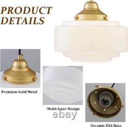 Milk Glass Pendant Light 9.84 Vintage Schoolhouse Chandelier Gold Mid Century M