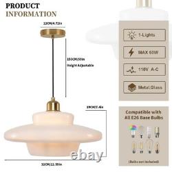Milk Glass Pendant Light Mid Century Modern Gold Brass Pendant Light Fixture
