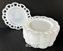 Milk Glass Plates 8 1/2 Hazel Atlas Lace Edge Set of 11