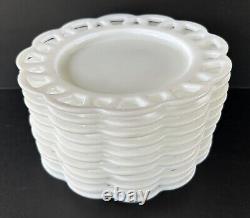 Milk Glass Plates 8 1/2 Hazel Atlas Lace Edge Set of 11