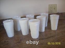 Milk Glass Raised Grape & Leaf Pattern Vintage Pitcher & 16 Glasses