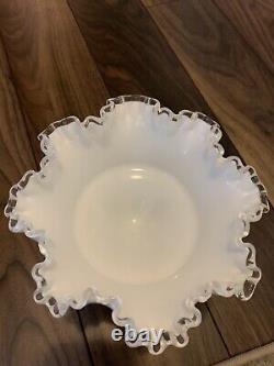 Milk Glass Ruffled Bowl Dish Compote Footed Fenton Vintage Lace Candy