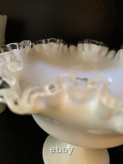 Milk Glass Ruffled Bowl Dish Compote Footed Fenton Vintage Lace Candy