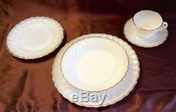 Milk Glass Swirl Golden Anniversary 22K Gold Trim Anchor Hocking 20 Pcs. 1940