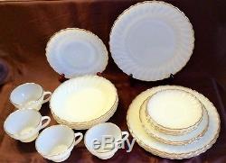 Milk Glass Swirl Golden Anniversary 22K Gold Trim Anchor Hocking 20 Pcs. 1940