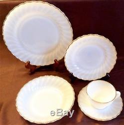 Milk Glass Swirl Golden Anniversary 22K Gold Trim Anchor Hocking 20 Pcs. 1940