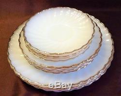 Milk Glass Swirl Golden Anniversary 22K Gold Trim Anchor Hocking 20 Pcs. 1940