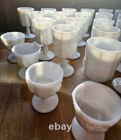 Milk Glass Westmoreland Paneled Grape Wine Goblets Stem Set Of 29 Vintage