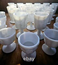 Milk Glass Westmoreland Paneled Grape Wine Goblets Stem Set Of 29 Vintage