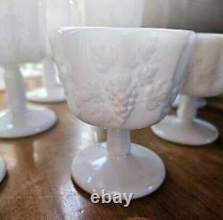 Milk Glass Westmoreland Paneled Grape Wine Goblets Stem Set Of 29 Vintage