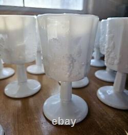 Milk Glass Westmoreland Paneled Grape Wine Goblets Stem Set Of 29 Vintage