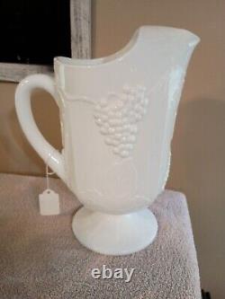 Milk glass pitcher and 7 matching glasses, grape pattern, EXCELLENT CONDITION