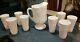 Milk Glass Pitcher And 8 Matching Glasses, Vintage Grape And Leaf Motif