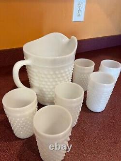 Milk glass pitcher and cups