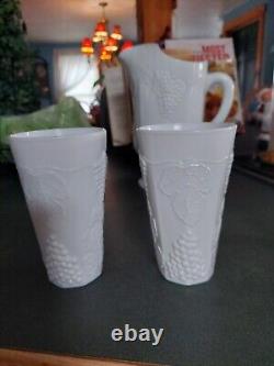 Milk glass pitcher and glasses