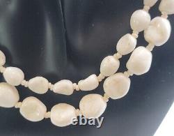 Miriam Haskell 13 Necklace White Milk Glass Double Strand Choker 8 Petal Hook