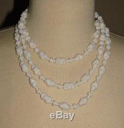 Miriam Haskell 60 Glass Bead Necklace White Milk Glass Long Signed Opera Length
