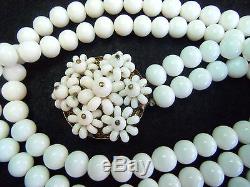 Miriam Haskell Vintage Layered White Milk Glass Flower Clasp Choker Necklace
