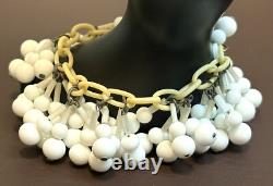 Miriam Haskell White Milk Glass Bead Dangle Charms Thumbless Clasp Bracelet