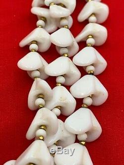 Miriam Haskell White Milk Glass Necklace 3 Strand Vintage Signed Flower 19-2847